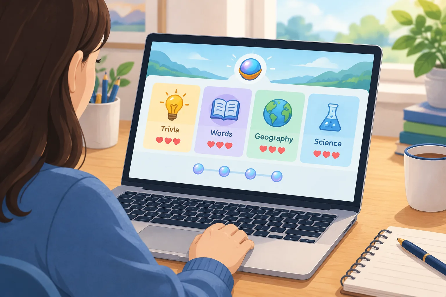 player viewing a four category daily puzzle interface on a laptop