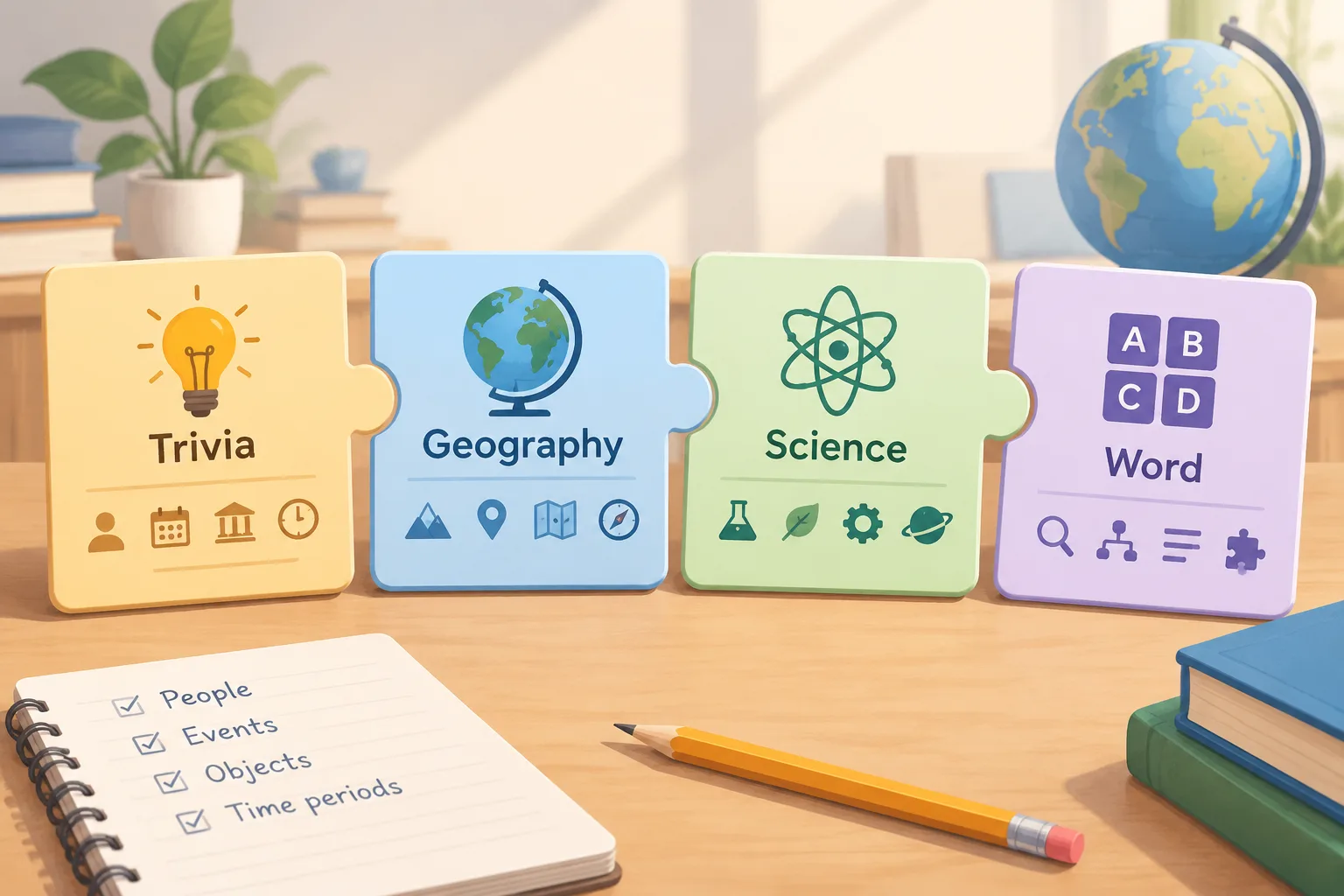 Four puzzle cards labeled
