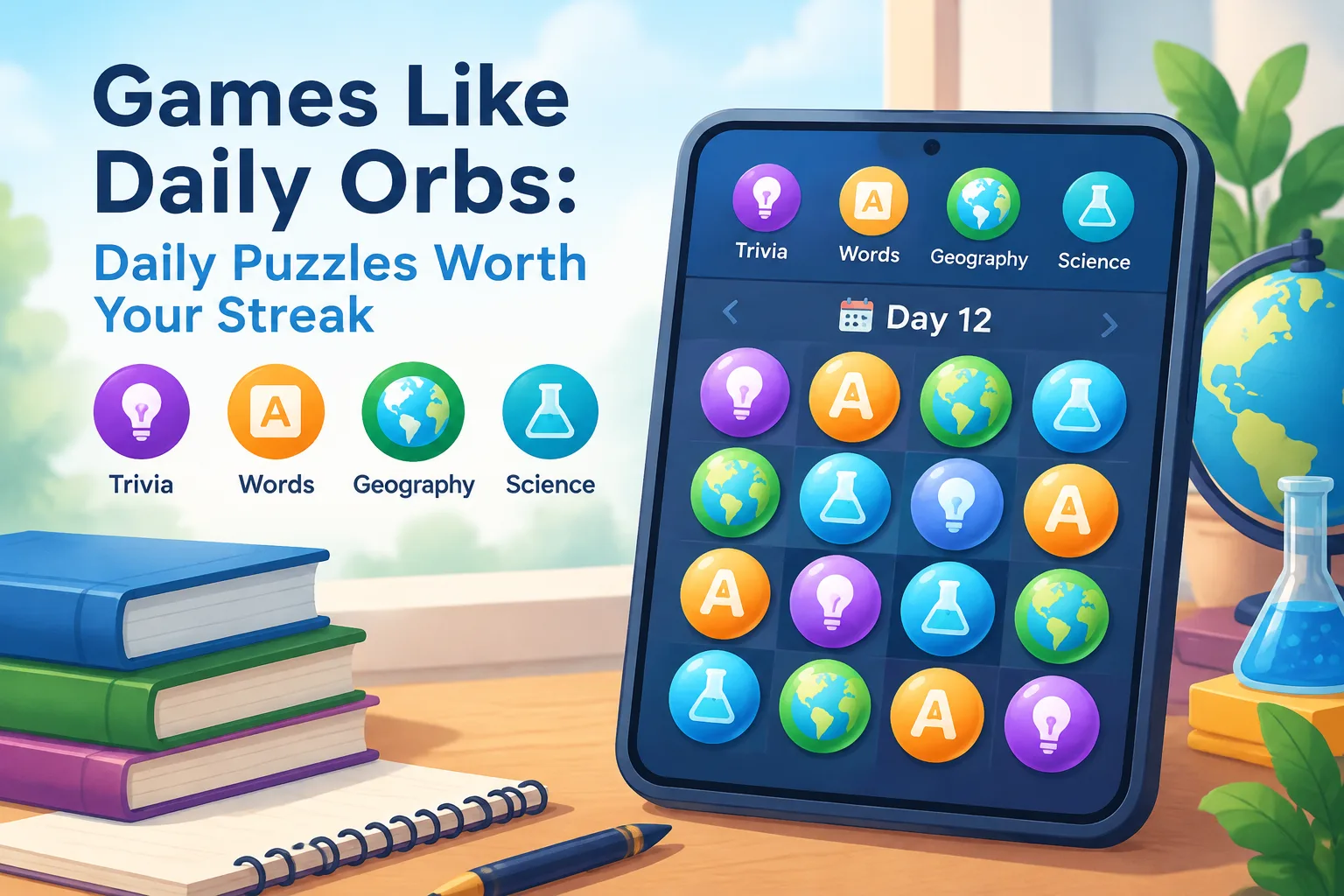 A colorful screenshot of the Daily Orbs game