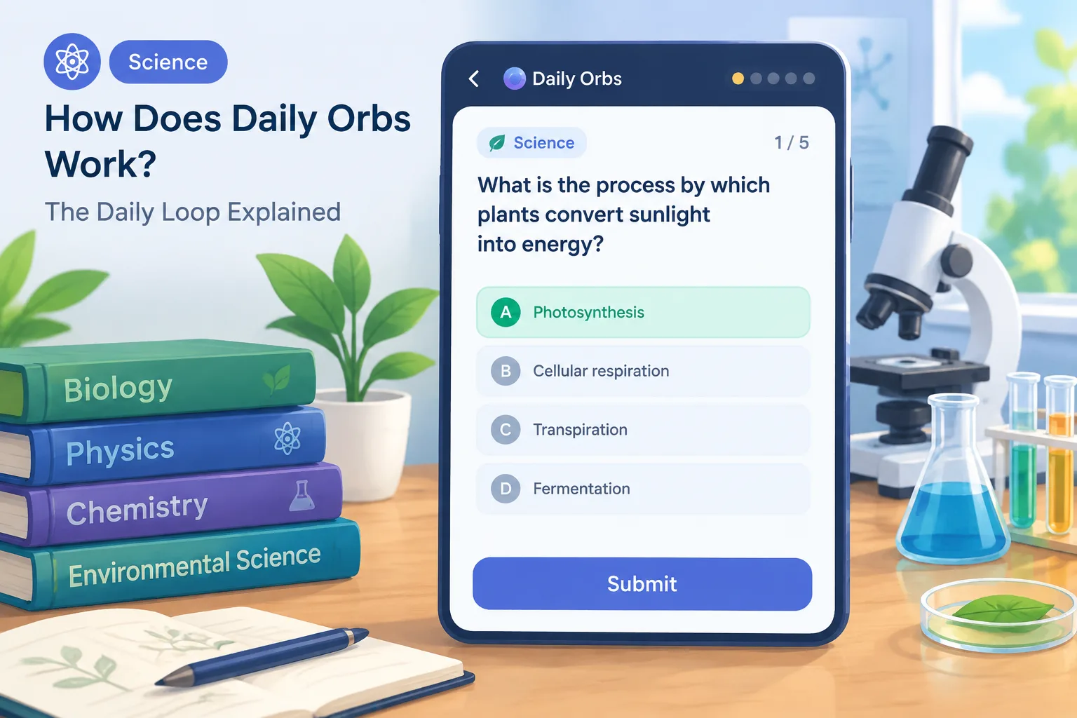 Example screenshot of a trivia question in the Daily Orbs game